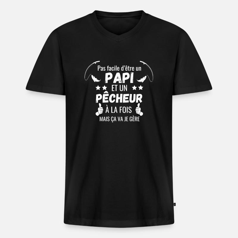 PAPI FISCHER - Männer Premium Bio T-Shirt mit V-Ausschnitt - Schwarz