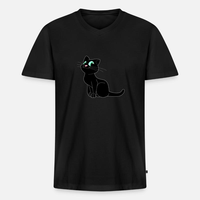 Katze - Männer Premium Bio T-Shirt mit V-Ausschnitt - Schwarz