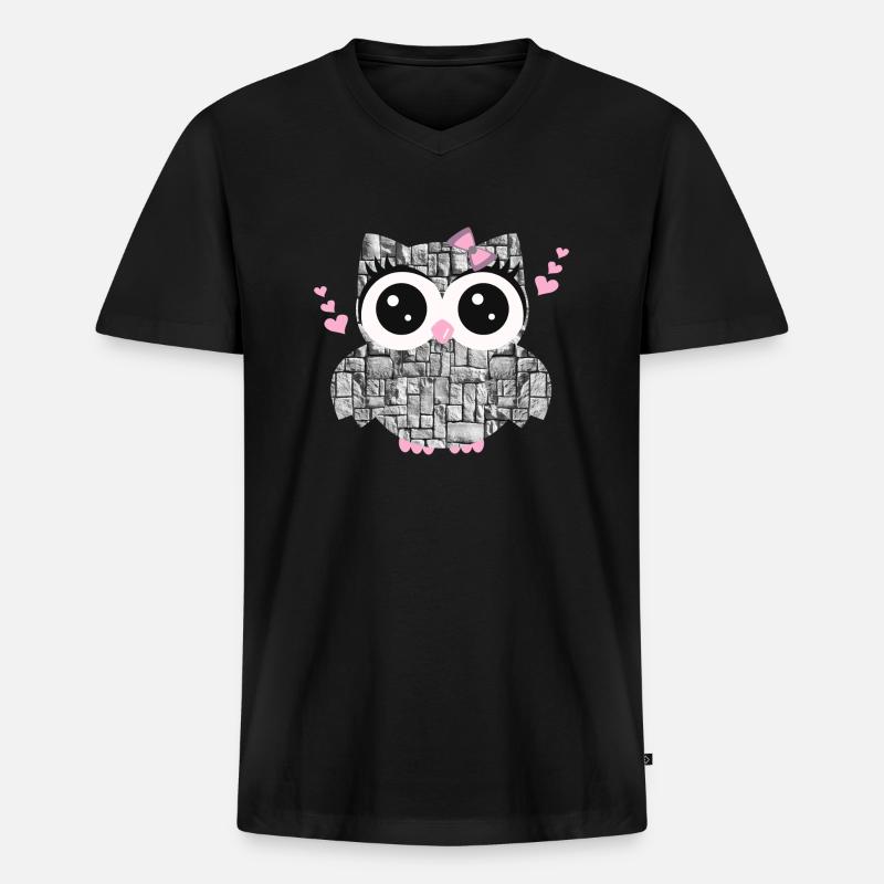 Eule_Stein - Männer Premium Bio T-Shirt mit V-Ausschnitt - Schwarz