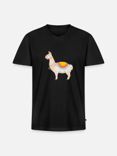 Lama coloré - T-shirt encolure en V Premium bio Homme - noir