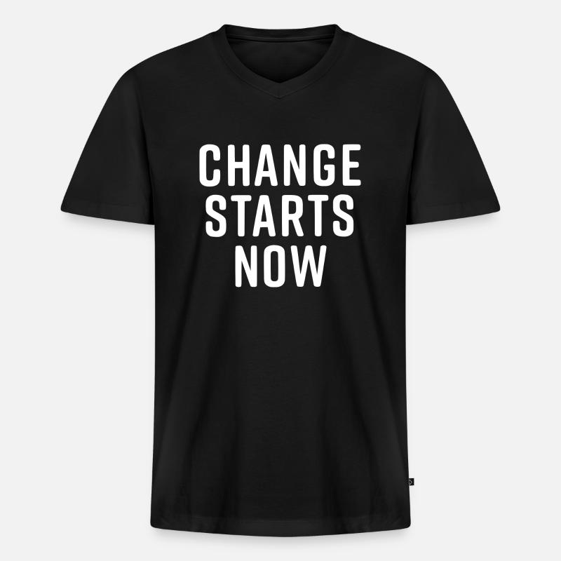 change starts now - Männer Premium Bio T-Shirt mit V-Ausschnitt - Schwarz
