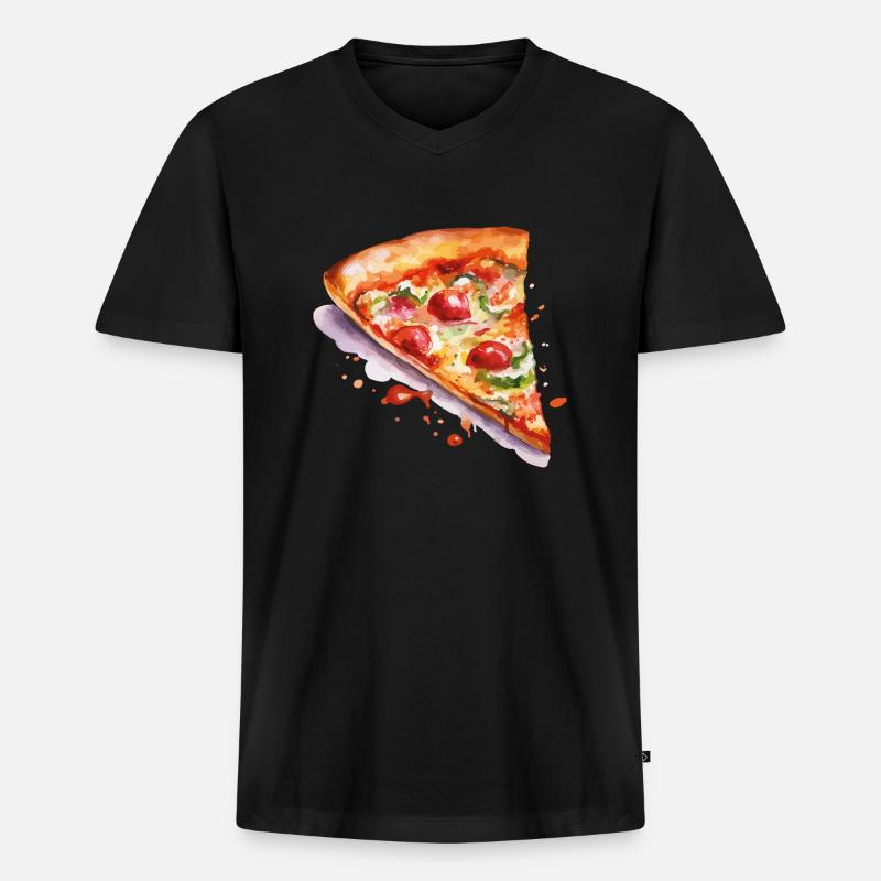 pizza - Männer Premium Bio T-Shirt mit V-Ausschnitt - Schwarz
