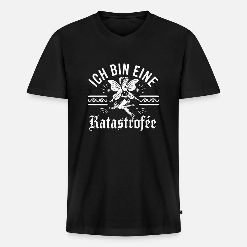 Ich bin eine Katastrophe - Männer Premium Bio T-Shirt mit V-Ausschnitt - Schwarz