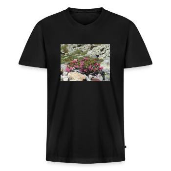 Alpine roses - Men's Premium Organic T-shirt with V-neck - black - Front - Nico (187cm)