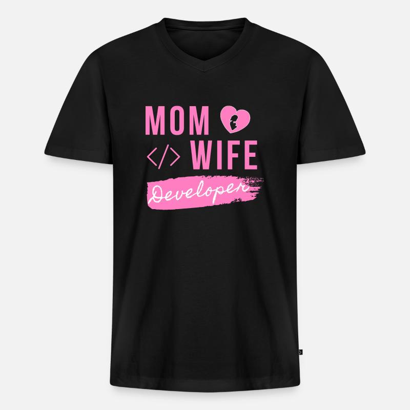 Mom Wife Developer - Developer Mom - Männer Premium Bio T-Shirt mit V-Ausschnitt - Schwarz