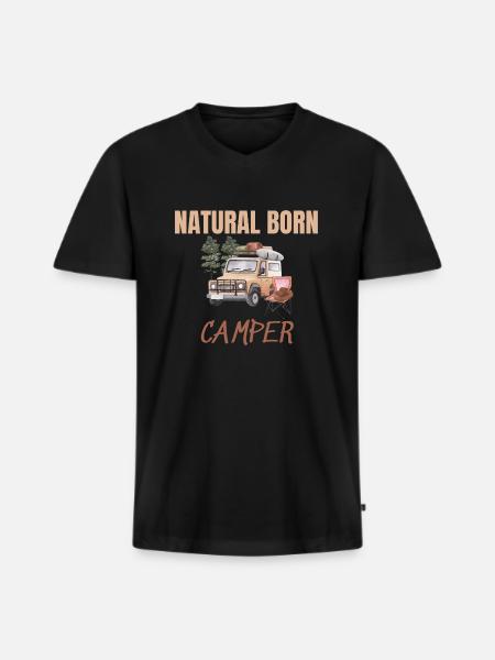 Natural born camper T-Shirt - Men's Premium Organic T-shirt with V-neck - black
