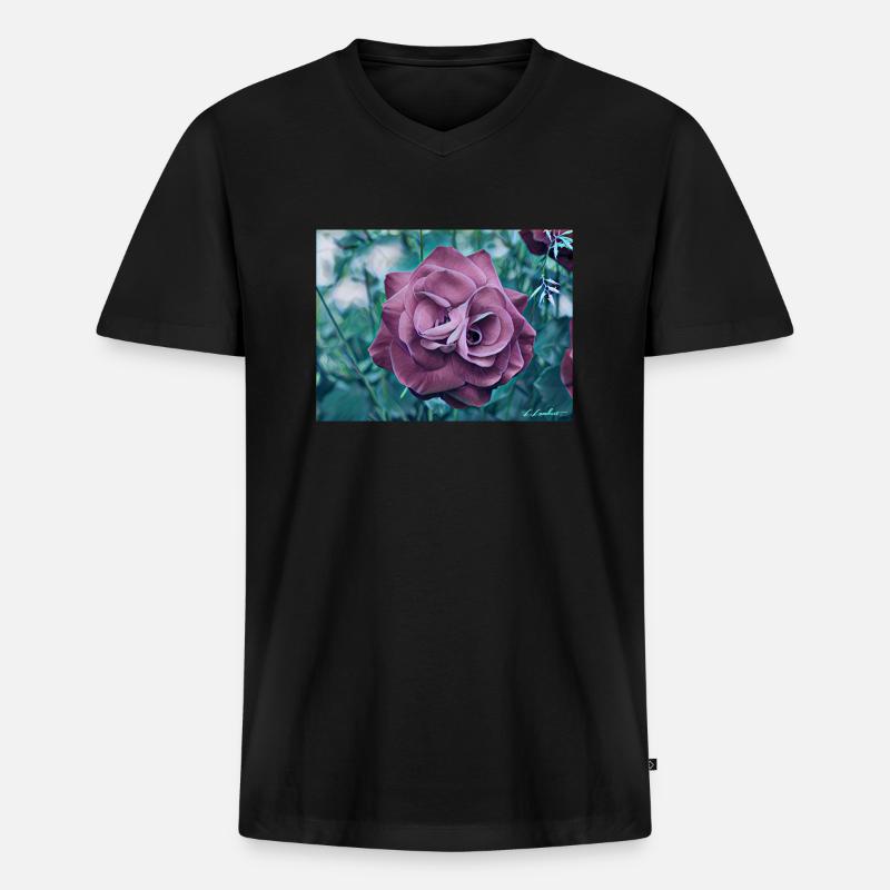 Rose - Männer Premium Bio T-Shirt mit V-Ausschnitt - Schwarz
