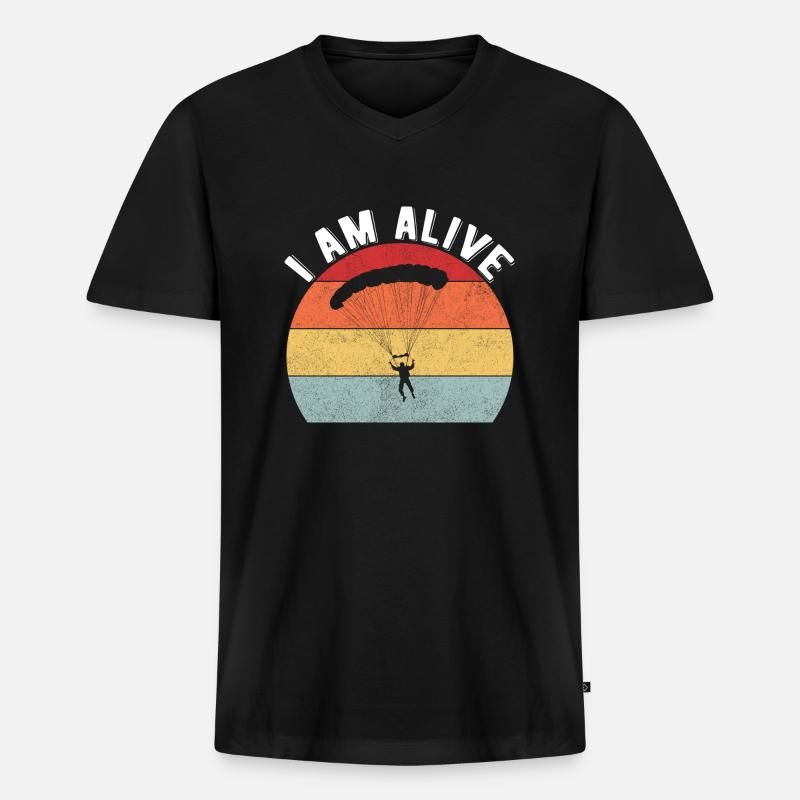 Skydiving Parachuting Skydive Skydiver - Männer Premium Bio T-Shirt mit V-Ausschnitt - Schwarz