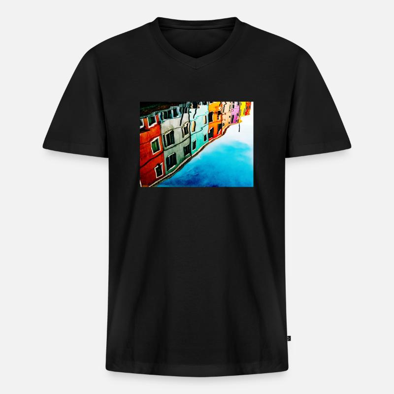 Buntes Burano (Venedig) - Männer Premium Bio T-Shirt mit V-Ausschnitt - Schwarz