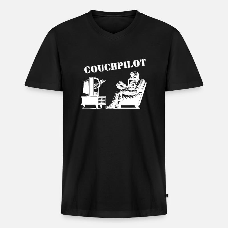 Couchpilot - Männer Premium Bio T-Shirt mit V-Ausschnitt - Schwarz