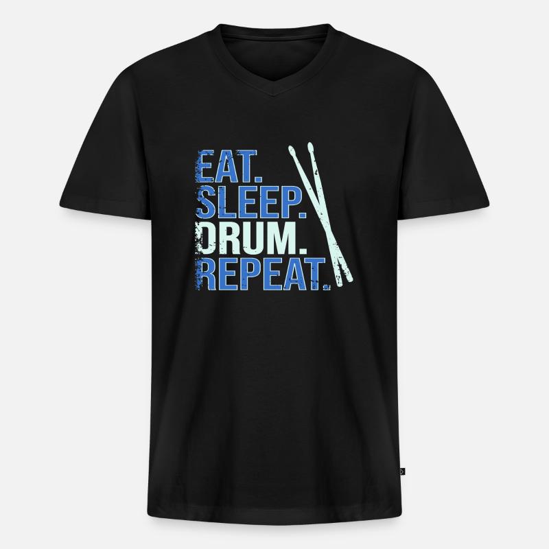 Eat. Sleep. Drum. Repeat. - Männer Premium Bio T-Shirt mit V-Ausschnitt - Schwarz