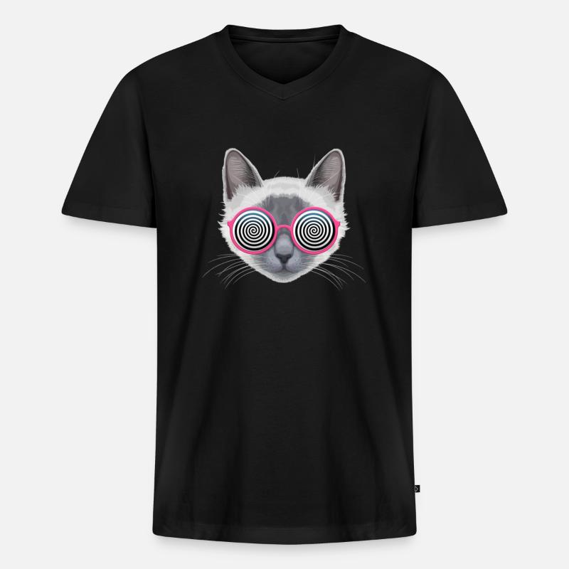 Hypnotische Katze - Männer Premium Bio T-Shirt mit V-Ausschnitt - Schwarz
