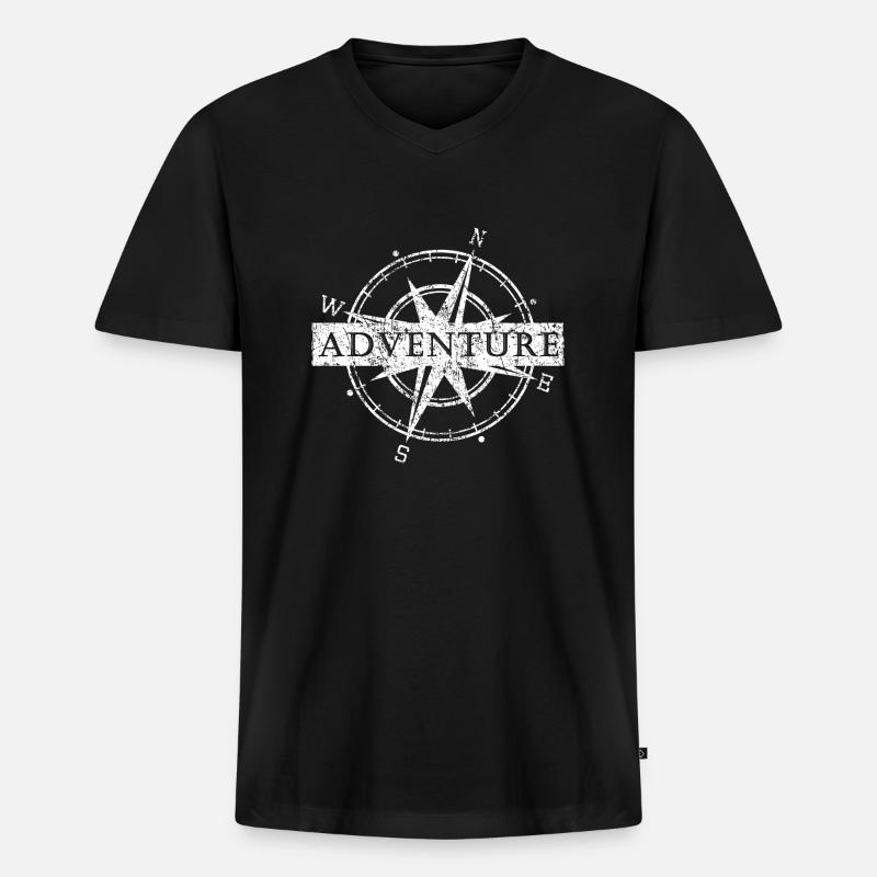 Kompass Outdoor Abenteuer - Männer Premium Bio T-Shirt mit V-Ausschnitt - Schwarz