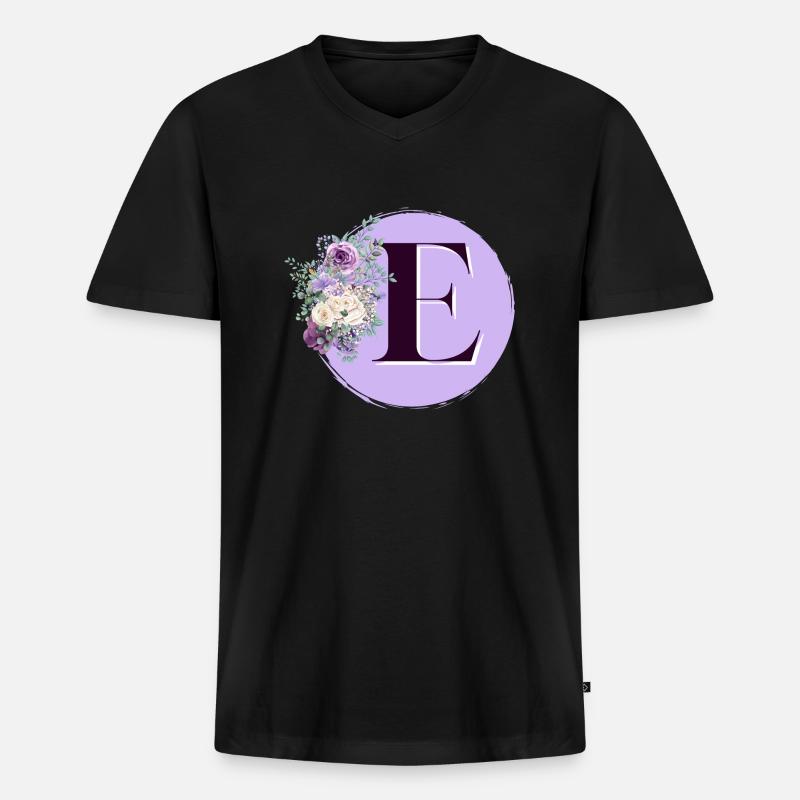 Brief E Blumenkranz - Männer Premium Bio T-Shirt mit V-Ausschnitt - Schwarz
