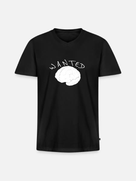 Brain Wanted White Drawing - Men's Premium Organic T-shirt with V-neck - black