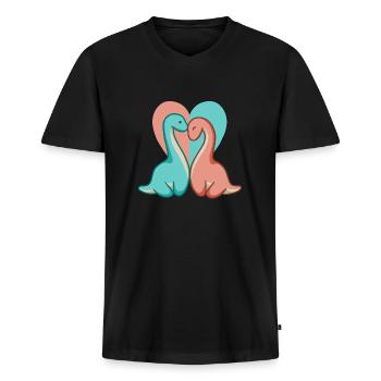 Cute Dino Couple, Dinosaur Love, Long Neck - Men's Premium Organic T-shirt with V-neck - black - Front - Nico (187cm)