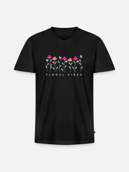 Floral vibes - gift idea - Men's Premium Organic T-shirt with V-neck - black
