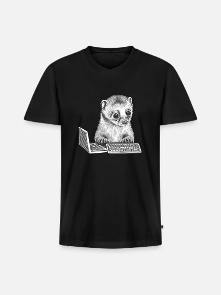 CUTE GEEK FERRET - Men's Premium Organic T-shirt with V-neck - black