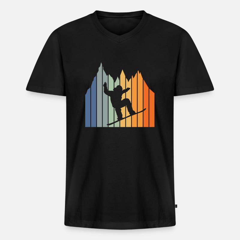 Snowboard Mountain - Männer Premium Bio T-Shirt mit V-Ausschnitt - Schwarz