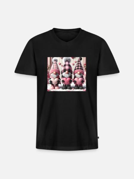 Pink Valentine Gnome - Men's Premium Organic T-shirt with V-neck - black