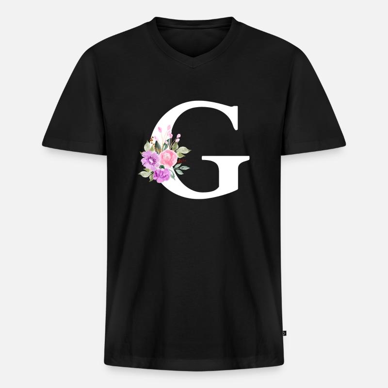 Lila Blumenbuchstabe g - Männer Premium Bio T-Shirt mit V-Ausschnitt - Schwarz