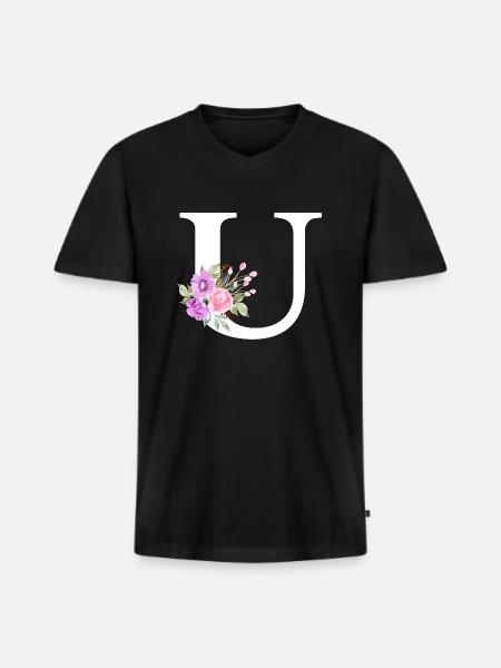 Purple floral letter u - Men's Premium Organic T-shirt with V-neck - black