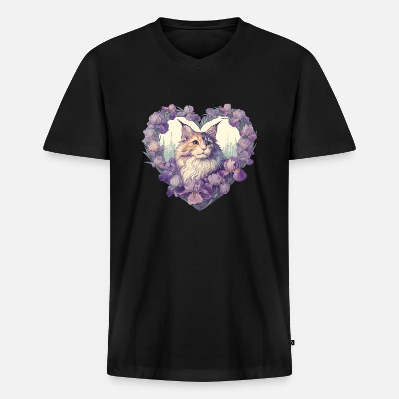 MaineCoon Iris - Männer Premium Bio T-Shirt mit V-Ausschnitt - Schwarz