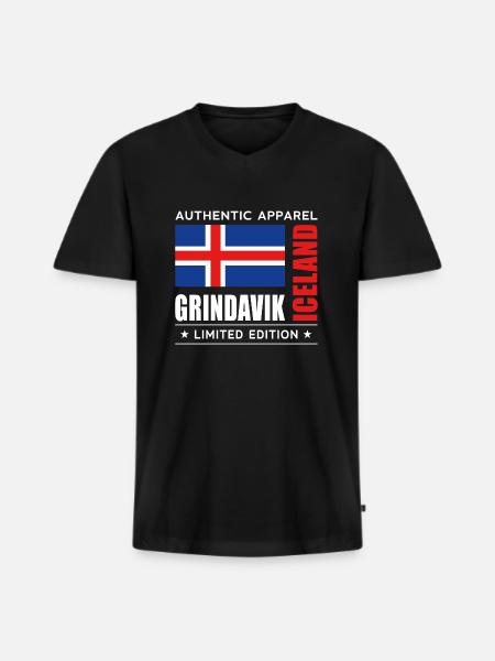 Grindavik - T-shirt encolure en V Premium bio Homme - noir