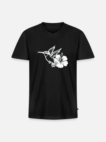 Colibri Oiseau Fleur d’Hibiscus - T-shirt encolure en V Premium bio Homme - noir