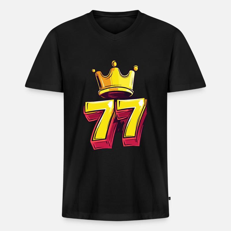 77 Zahl Krone - Männer Premium Bio T-Shirt mit V-Ausschnitt - Schwarz