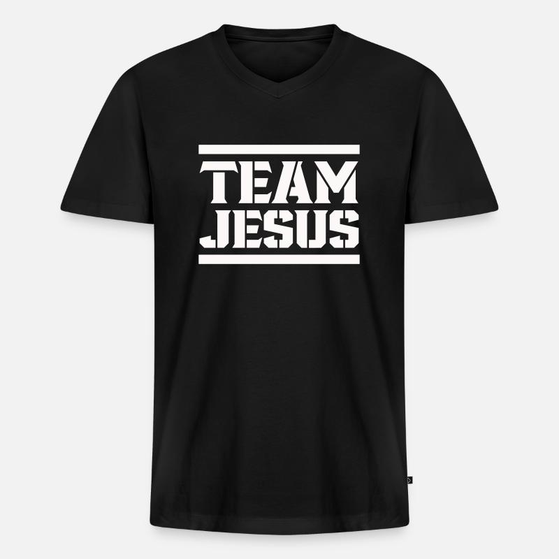 jesus team - Männer Premium Bio T-Shirt mit V-Ausschnitt - Schwarz