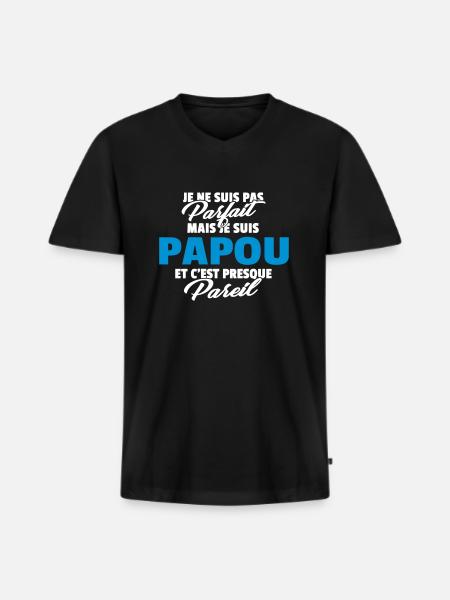 Pas parfait mais papou - T-shirt encolure en V Premium bio Homme - noir
