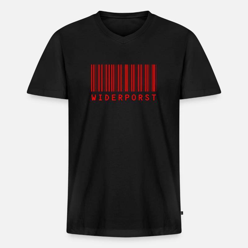 Widerporst Barcode (red print) - Männer Premium Bio T-Shirt mit V-Ausschnitt - Schwarz