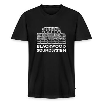Soundsystem - Männer Premium Bio T-Shirt mit V-Ausschnitt - Schwarz - Vorne - Nico (187cm)