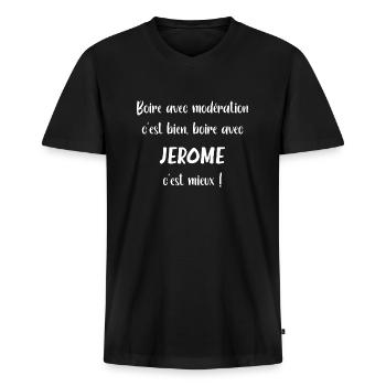 Boire avec Jerome c'est mieux - T-shirt encolure en V Premium bio Homme - noir - Devant - Nico (187cm)