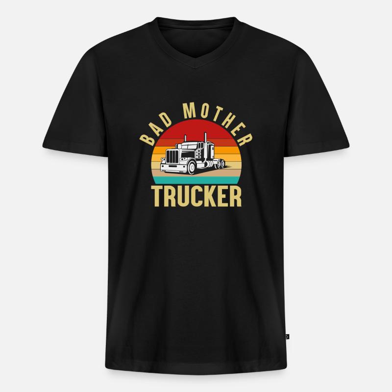 Schlechte Mutter Trucker, Retro - Männer Premium Bio T-Shirt mit V-Ausschnitt - Schwarz