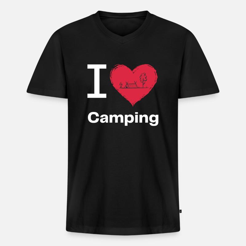 I LOVE Camping - Männer Premium Bio T-Shirt mit V-Ausschnitt - Schwarz