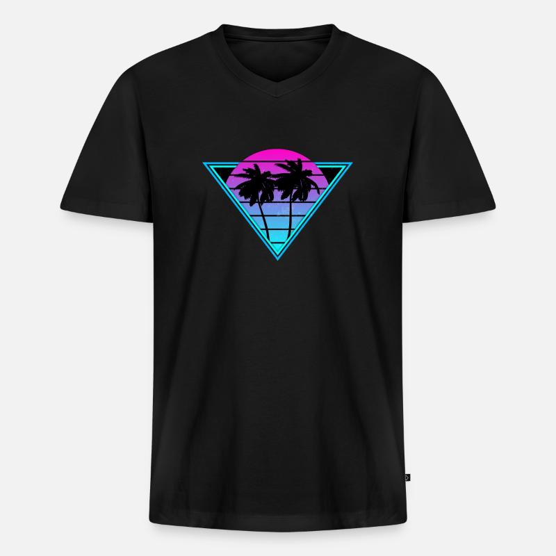 Retro-Palmen - Männer Premium Bio T-Shirt mit V-Ausschnitt - Schwarz