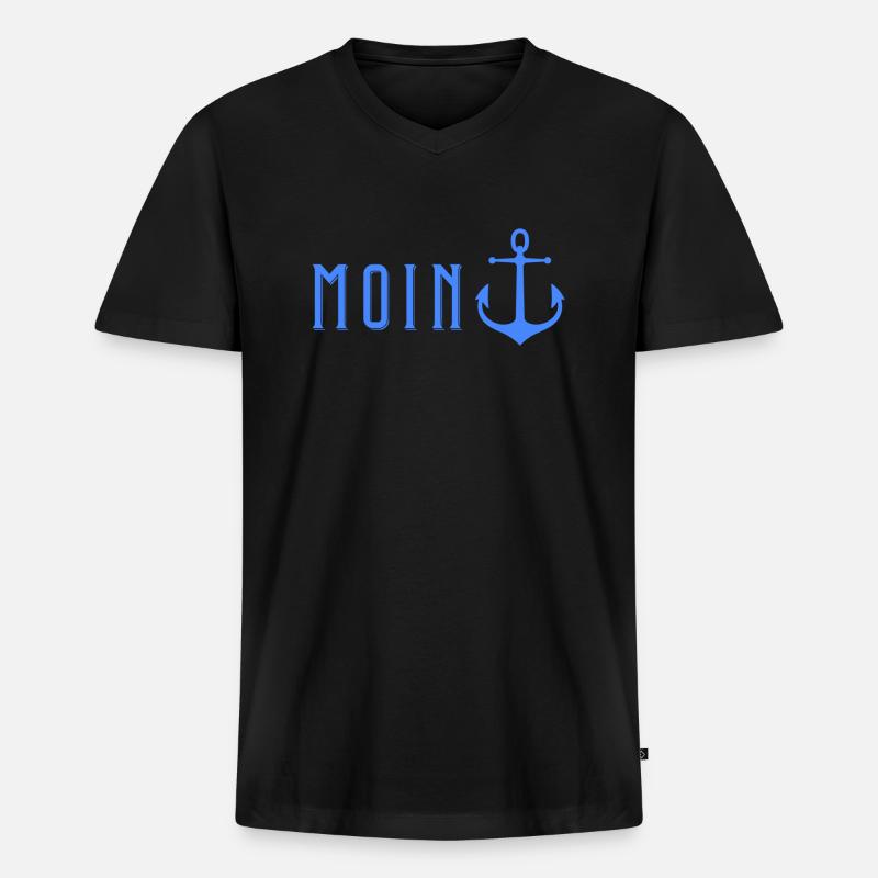 Moin mit Anker - Männer Premium Bio T-Shirt mit V-Ausschnitt - Schwarz