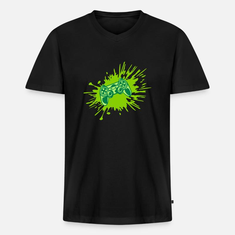 Farbklecks Konsole Retro Controller - Männer Premium Bio T-Shirt mit V-Ausschnitt - Schwarz