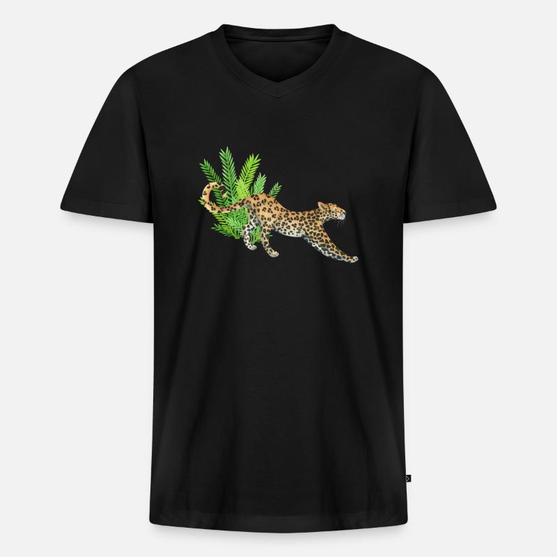 Leopard im Dschungel - Männer Premium Bio T-Shirt mit V-Ausschnitt - Schwarz