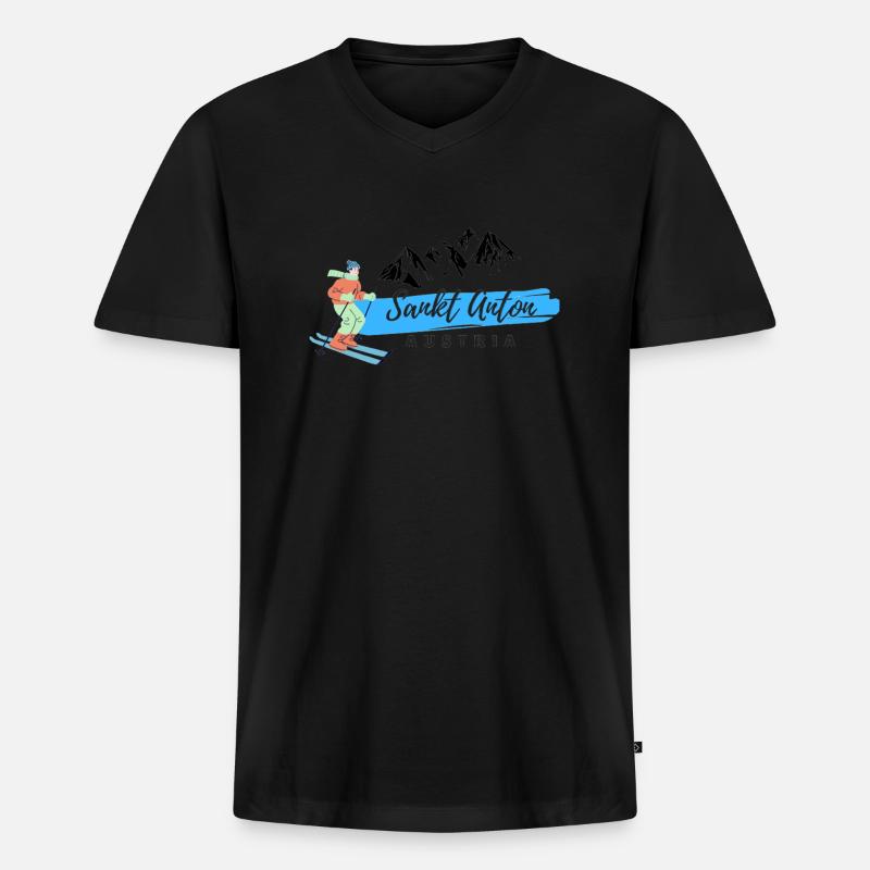 Sankt Anton - Männer Premium Bio T-Shirt mit V-Ausschnitt - Schwarz