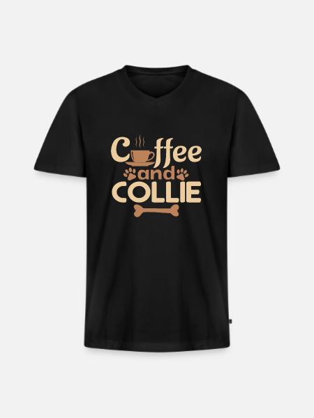 coffe and collie pet lover - Men's Premium Organic T-shirt with V-neck - black