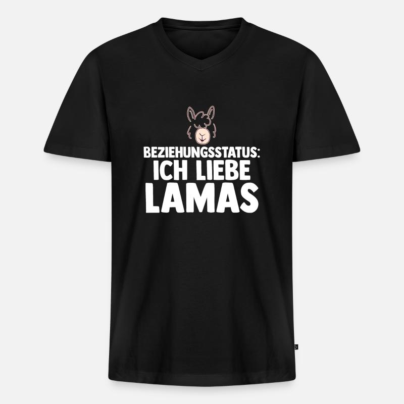 Lama - Männer Premium Bio T-Shirt mit V-Ausschnitt - Schwarz