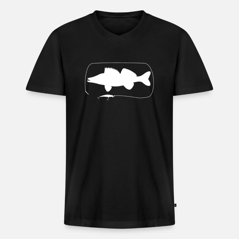 Zander mit Wobbler - Männer Premium Bio T-Shirt mit V-Ausschnitt - Schwarz