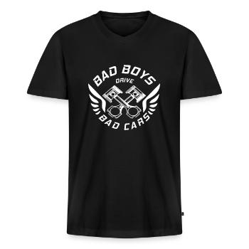 V8 Motor Engine US Car Muscle Car Hubraum 5 Liter - Männer Premium Bio T-Shirt mit V-Ausschnitt - Schwarz - Vorne - Nico (187cm)