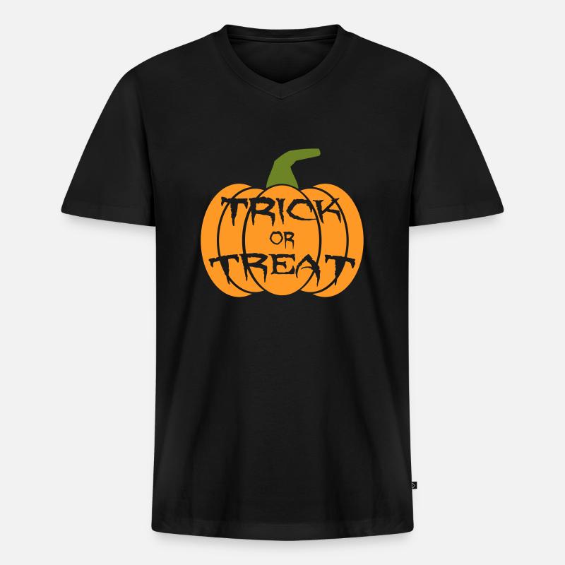 Süßigkeiten oder Streich Kürbis - Männer Premium Bio T-Shirt mit V-Ausschnitt - Schwarz