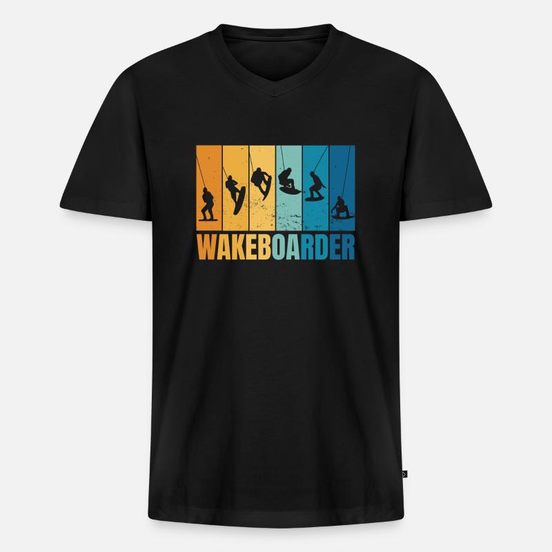 Wakeboard-Silhouetten - Männer Premium Bio T-Shirt mit V-Ausschnitt - Schwarz