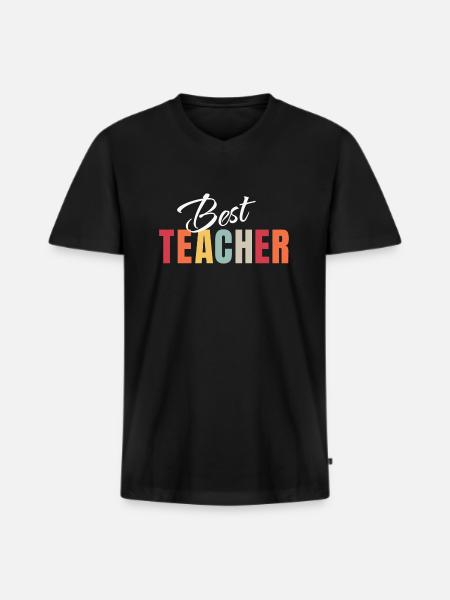 BESTER LEHRER - Männer Premium Bio T-Shirt mit V-Ausschnitt - Schwarz
