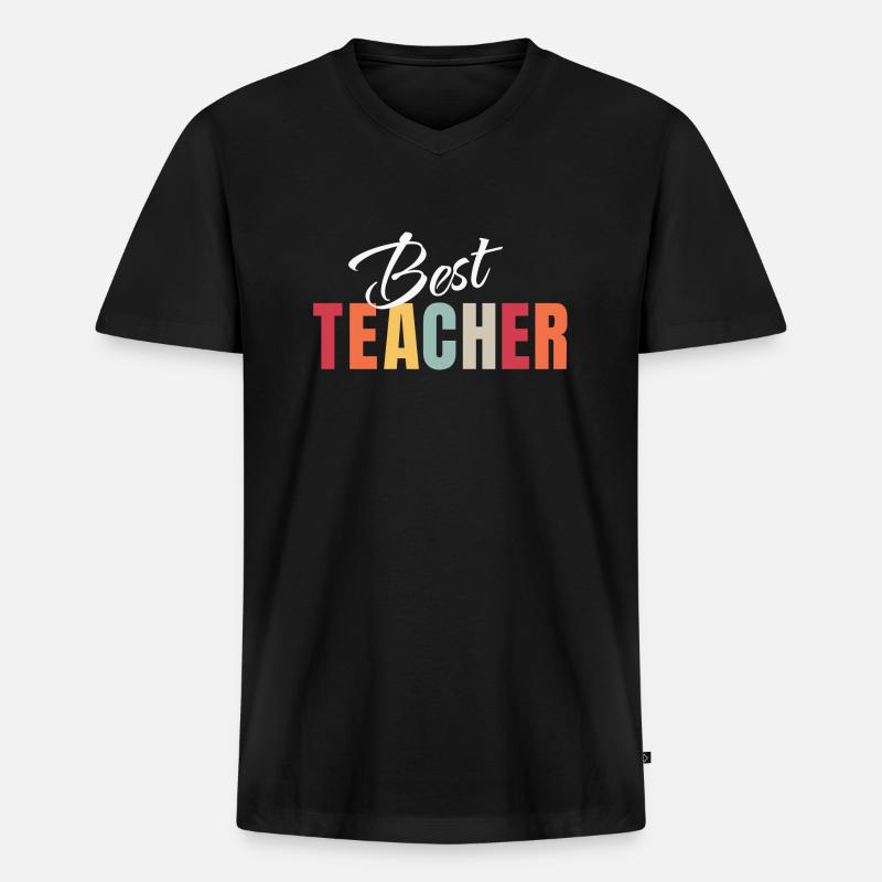 BESTER LEHRER - Männer Premium Bio T-Shirt mit V-Ausschnitt - Schwarz